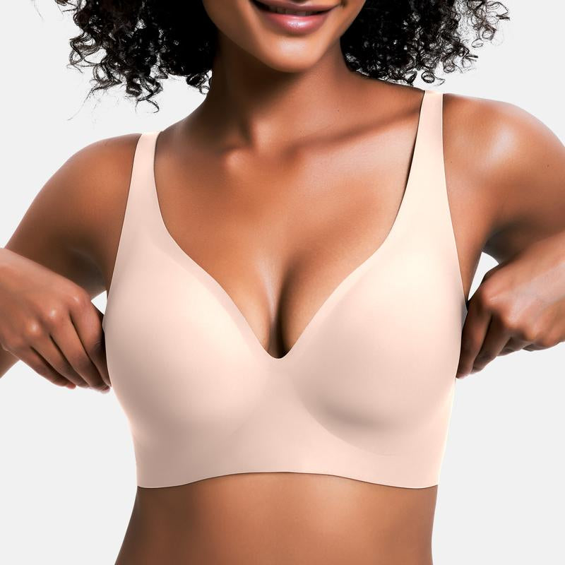 VRCOMFY Jelly Wireless Womens Comfortable Wireless Bras Push up Bralettes Seamless Tshirts Bras Deep V Everyday Bras(sizes:s,m,l,xl,2xl,3xl colors:nude,black,white,coffee,gray,leopard pink,leopard coffee,red)