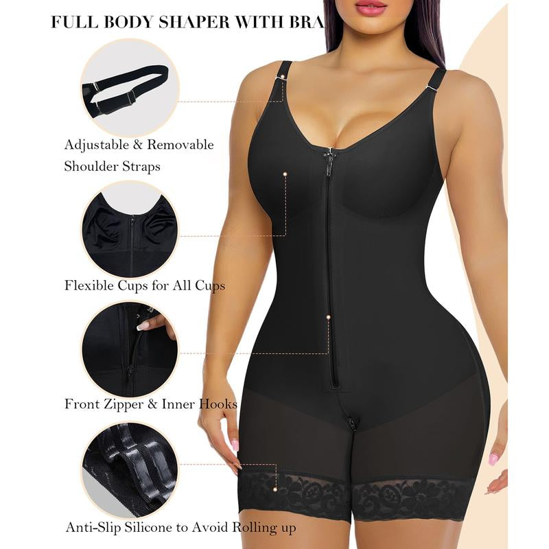 Women’S YIANNA Fajas Colombianas Shapewear Tummy Control Butt Lifter Shaper with Zipper Crotch Detachable Shoulder Strap