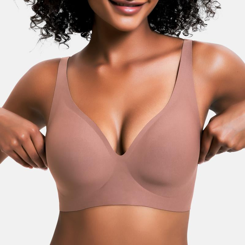 VRCOMFY Jelly Wireless Womens Comfortable Wireless Bras Push up Bralettes Seamless Tshirts Bras Deep V Everyday Bras(sizes:s,m,l,xl,2xl,3xl colors:nude,black,white,coffee,gray,leopard pink,leopard coffee,red)