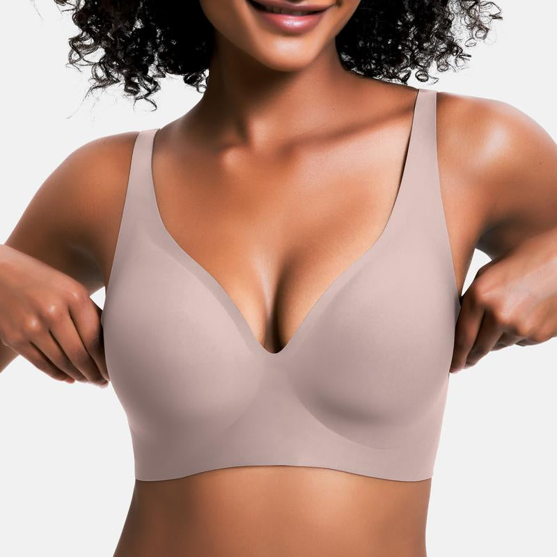 VRCOMFY Jelly Wireless Womens Comfortable Wireless Bras Push up Bralettes Seamless Tshirts Bras Deep V Everyday Bras(sizes:s,m,l,xl,2xl,3xl colors:nude,black,white,coffee,gray,leopard pink,leopard coffee,red)