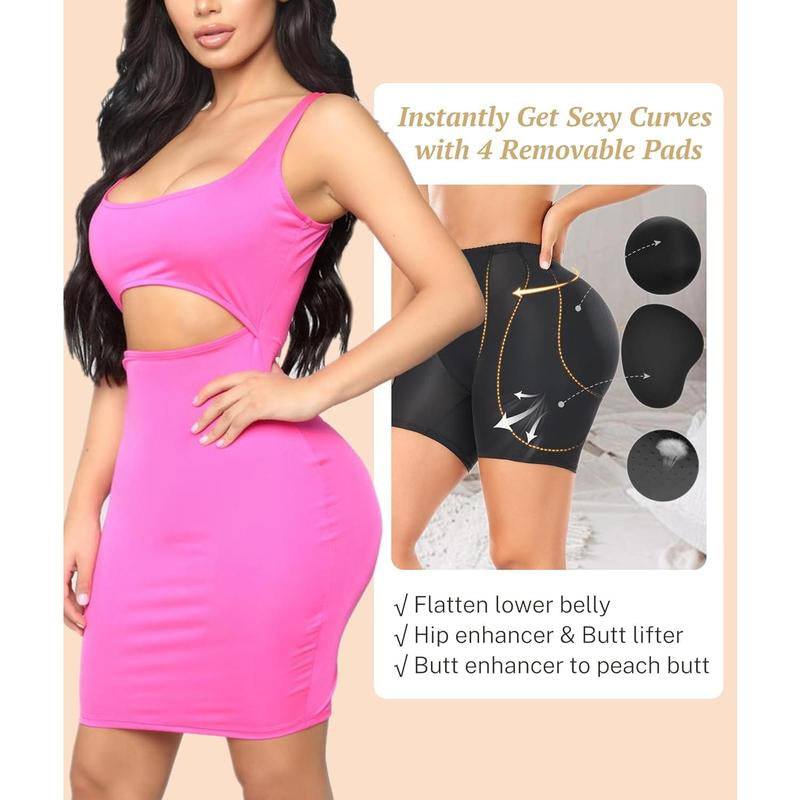 Women Hip Padded Shapewear Booty Lifter Butt Enhancer Removable 4 Thicker Pads Control Panty for Bigger Butt Compression Womenswear Breathable Fit Jeans Outfit Seamless Shorts Soft Summer(sizes:s,m,l,xl,2xl,3xl,4xl,5xl,6xl colors:beige,black)