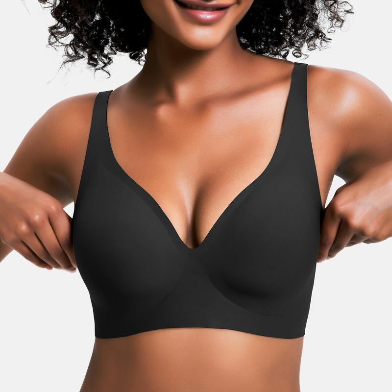 VRCOMFY Jelly Wireless Womens Comfortable Wireless Bras Push up Bralettes Seamless Tshirts Bras Deep V Everyday Bras(sizes:s,m,l,xl,2xl,3xl colors:nude,black,white,coffee,gray,leopard pink,leopard coffee,red)