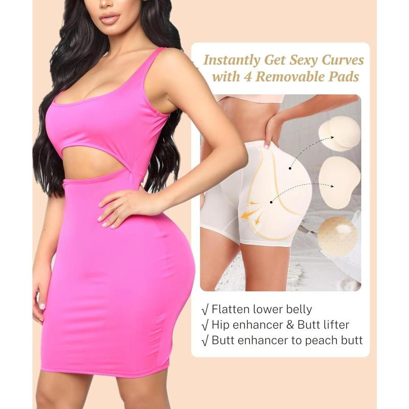 Women Hip Padded Shapewear Booty Lifter Butt Enhancer Removable 4 Thicker Pads Control Panty for Bigger Butt Compression Womenswear Breathable Fit Jeans Outfit Seamless Shorts Soft Summer(sizes:s,m,l,xl,2xl,3xl,4xl,5xl,6xl colors:beige,black)