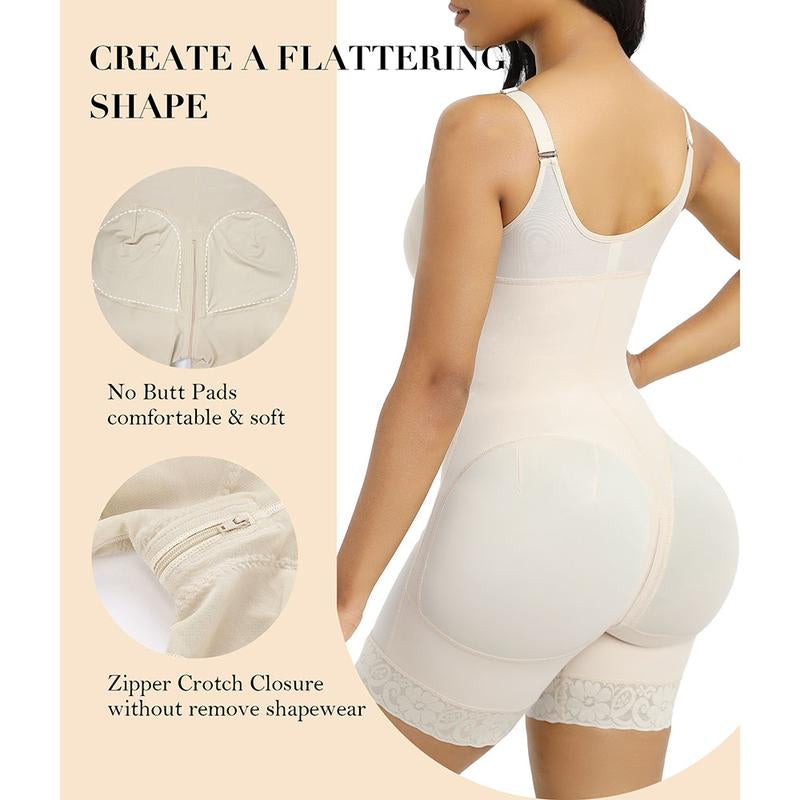 Women’S YIANNA Fajas Colombianas Shapewear Tummy Control Butt Lifter Shaper with Zipper Crotch Detachable Shoulder Strap
