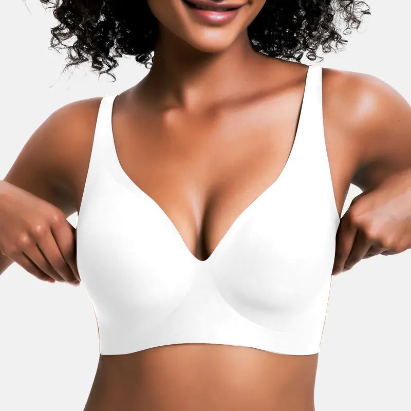 VRCOMFY Jelly Wireless Womens Comfortable Wireless Bras Push up Bralettes Seamless Tshirts Bras Deep V Everyday Bras(sizes:s,m,l,xl,2xl,3xl colors:nude,black,white,coffee,gray,leopard pink,leopard coffee,red)